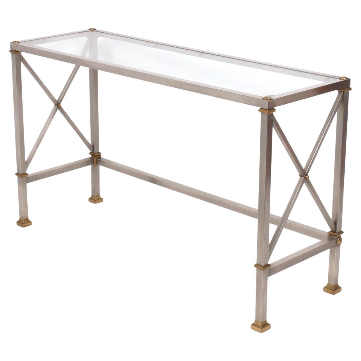 Elegant Stainless Steel and Brass Console Table or Desk