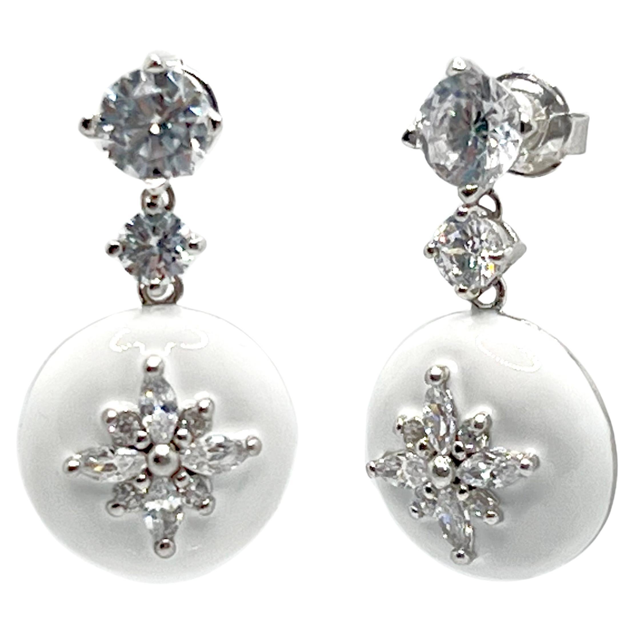 Elegant Star Shape Center White Round Drop Earrings