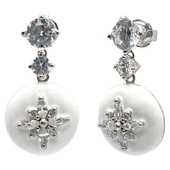 Elegant Star Shape Center White Round Drop Earrings