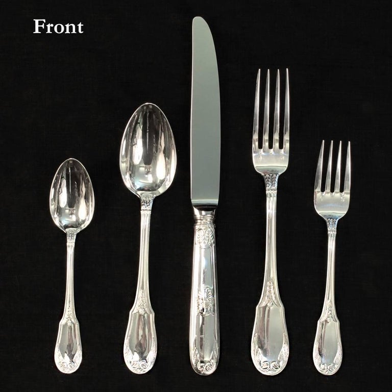 Elegant Sterling Flatware Set for 6 by Ercuis of Paris in Empire