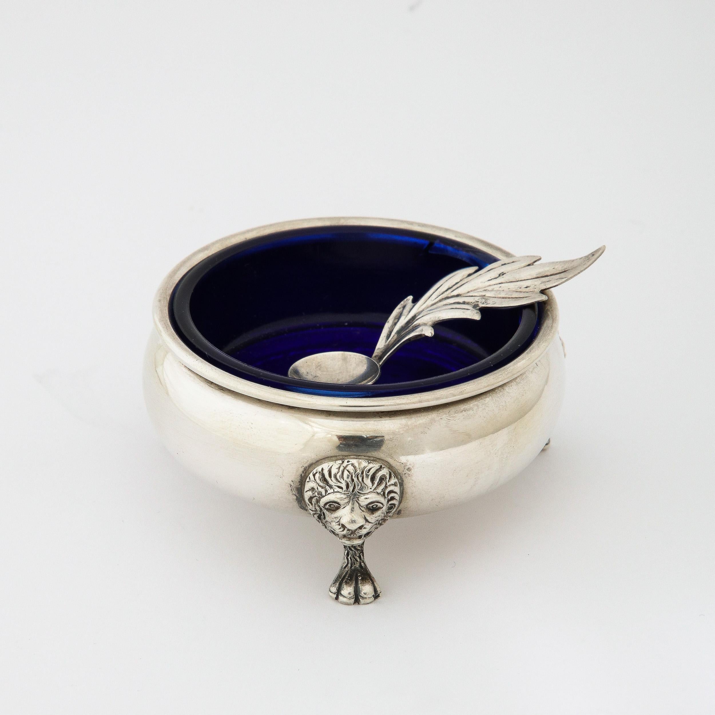 Neoclassical Revival Elegant Sterling Silver Salt Cellar by Aniston with Lion and Paw Feet