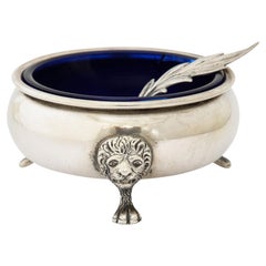 Retro Elegant Sterling Silver Salt Cellar by Aniston with Lion and Paw Feet