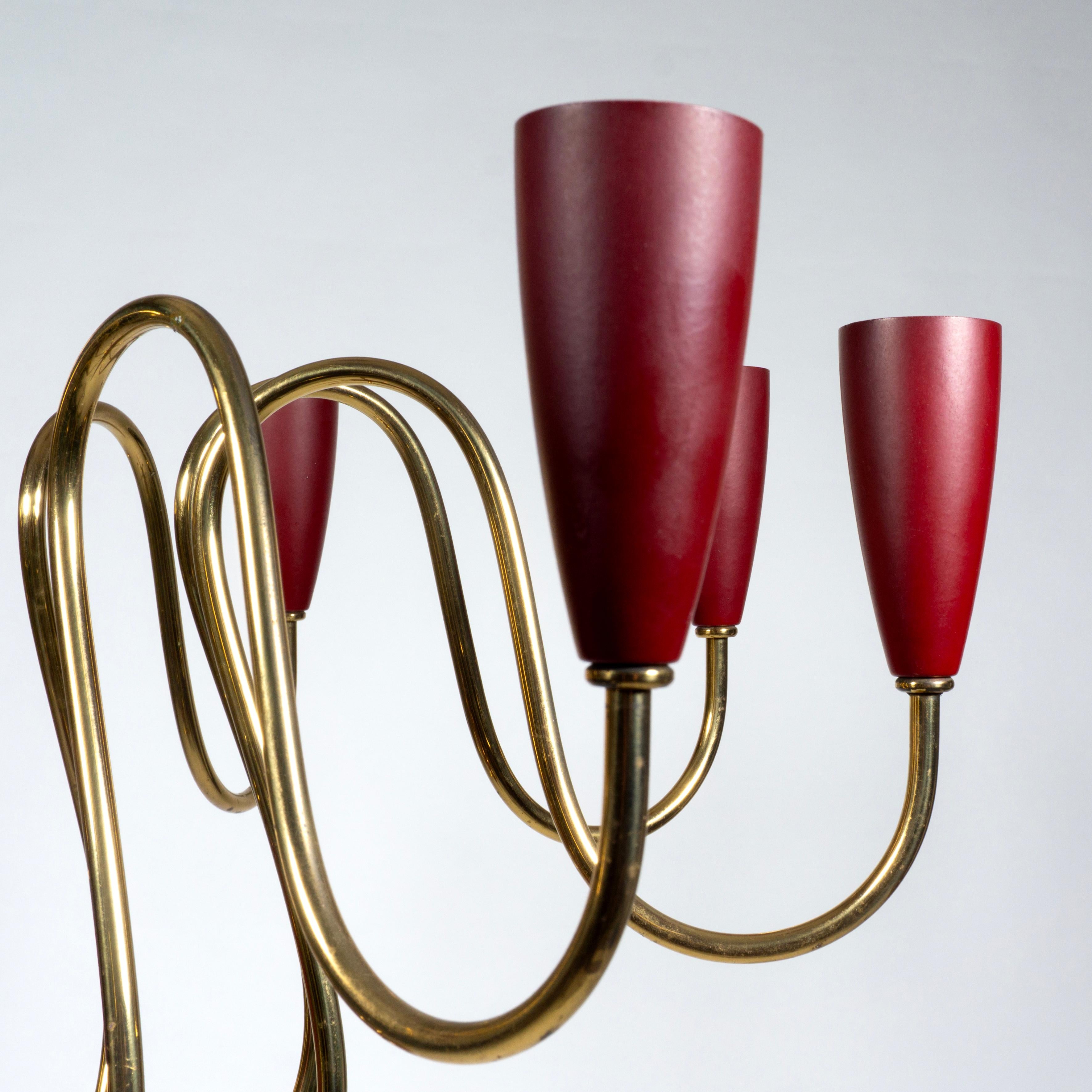 Elegant Stilnovo Sputnik Chandelier Nine-Arm Brass Pendant Light, Italy 1950s For Sale 1
