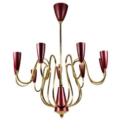 Elegant Stilnovo Sputnik Chandelier Nine-Arm Brass Pendant Light, Italy 1950s