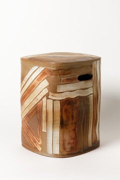 Elegant Stoneware Ceramic Stool by Roz Herrin Brown White and Grey Colors Design
