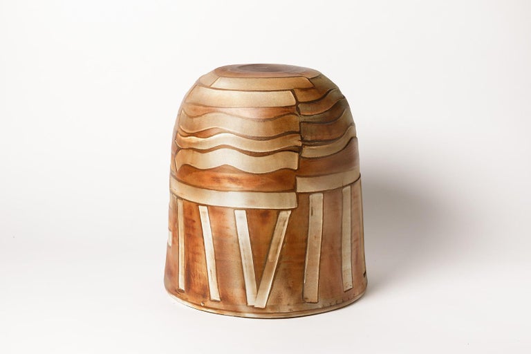 Elegant Stoneware Ceramic Stool by Roz Herrin Modern Design Brown and