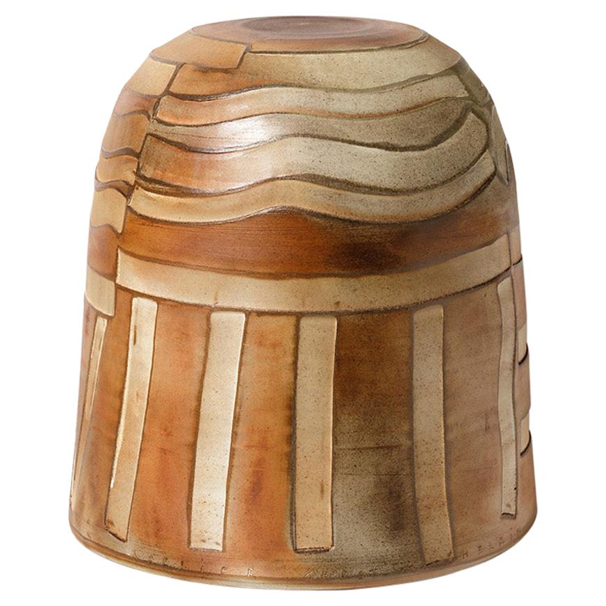 Elegant Stoneware Ceramic Stool by Roz Herrin Modern Design Brown and Grey