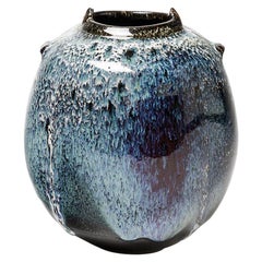 Elegant Stoneware Ceramic Vase Blue and Purple Colors by Serge Cousseran