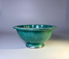 Elegant Stoneware Fruit Bowl, Applied Silver, Wilhelm Kage, Argenta, Gustavsberg