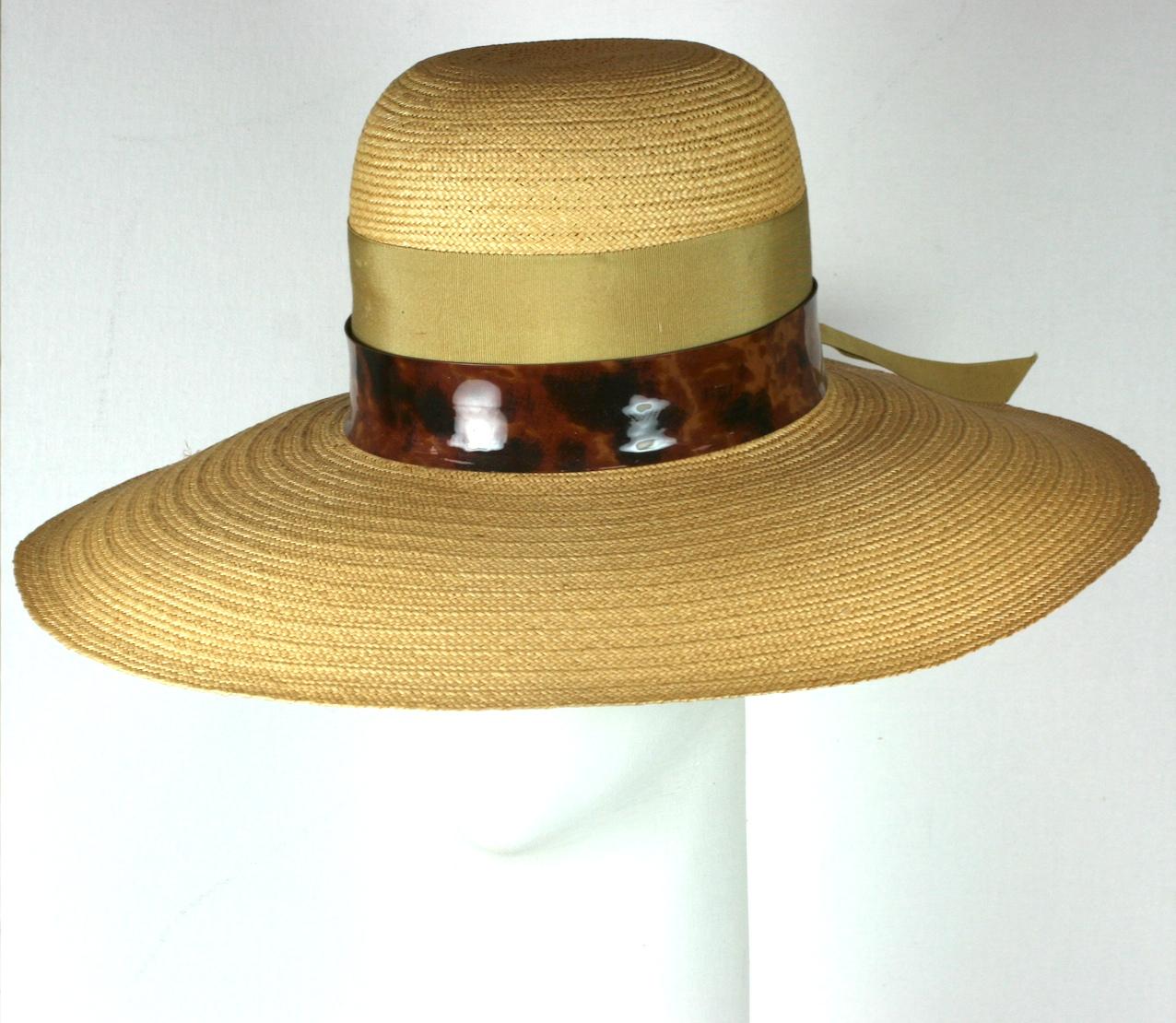 Women's Elegant Straw Hat with Faux Tortoise Band For Sale