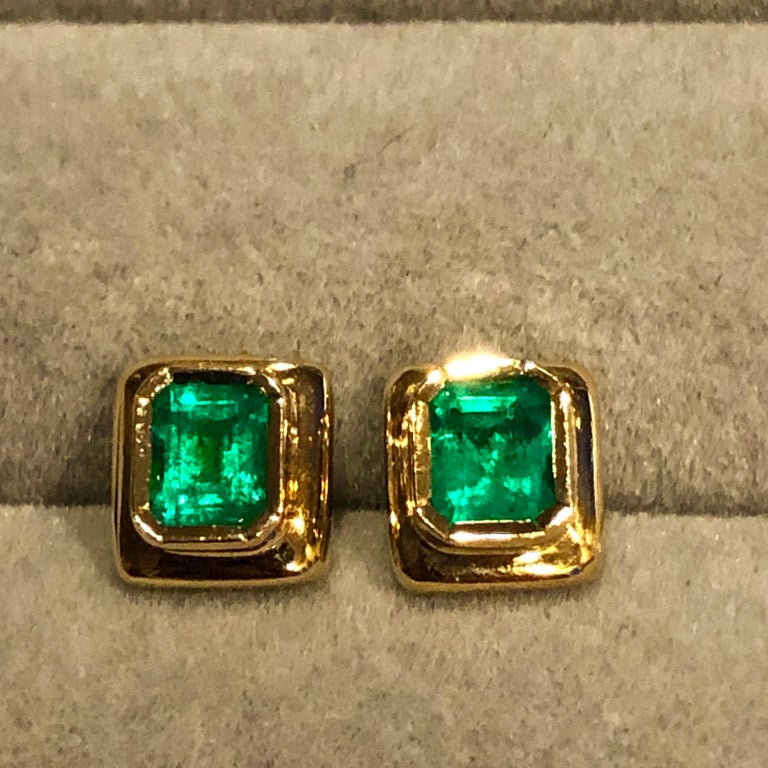 Elegant Stud Earrings Emerald Cut Colombian Emerald 18 Karat at 1stDibs