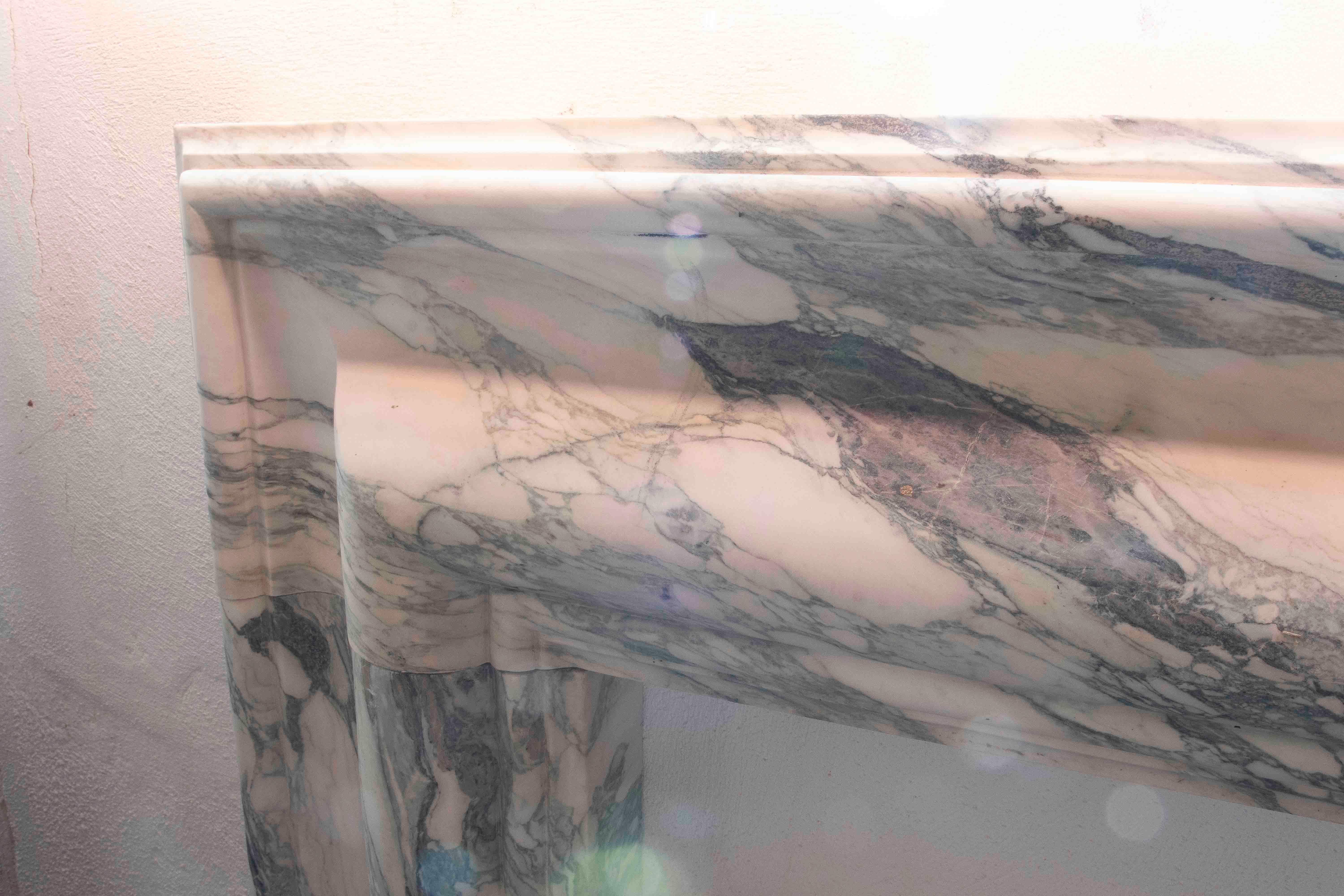 Spanish Elegant Style Fireplace Made of Calacatta Marble with Grey Veins For Sale