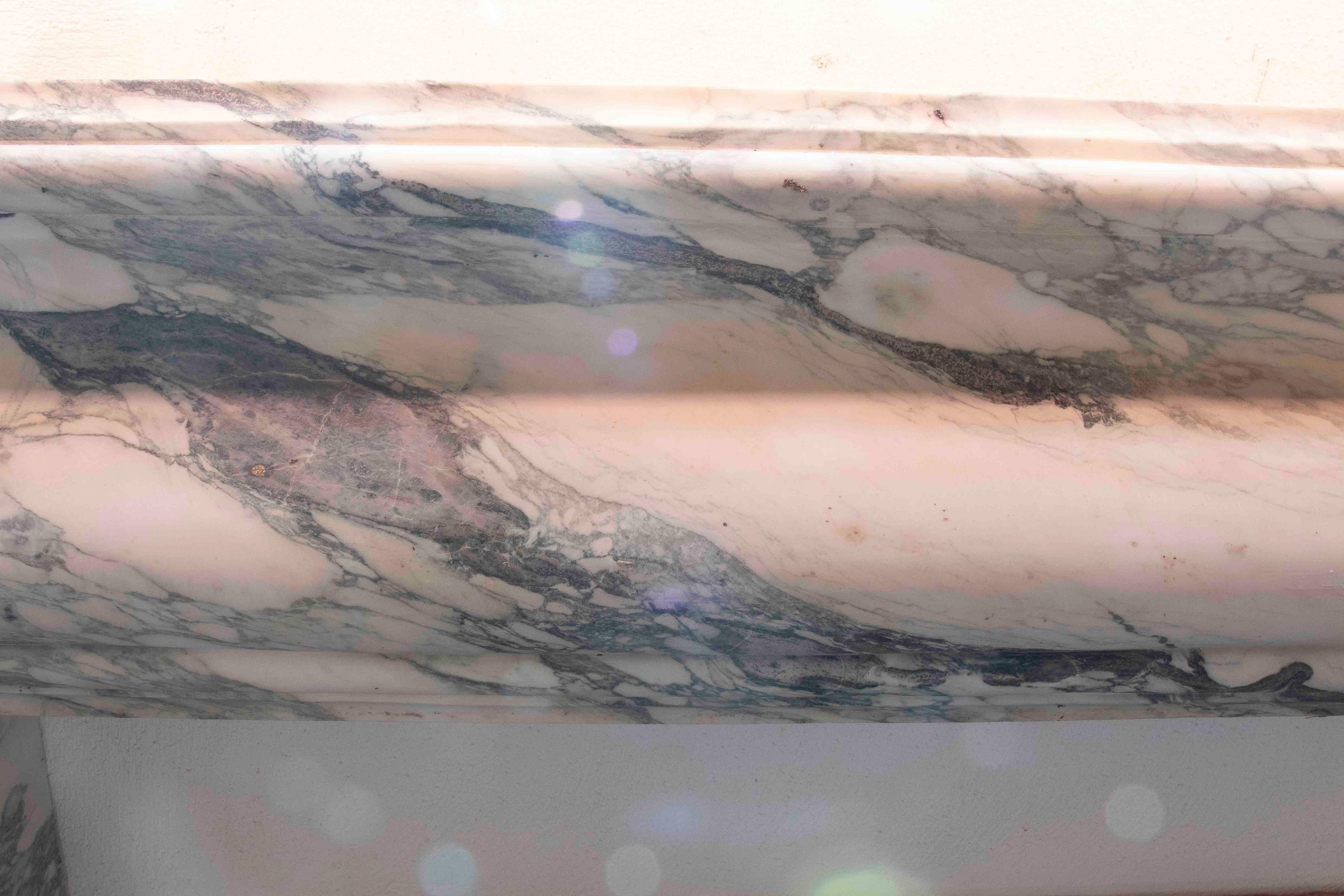 Hand-Carved Elegant Style Fireplace Made of Calacatta Marble with Grey Veins For Sale