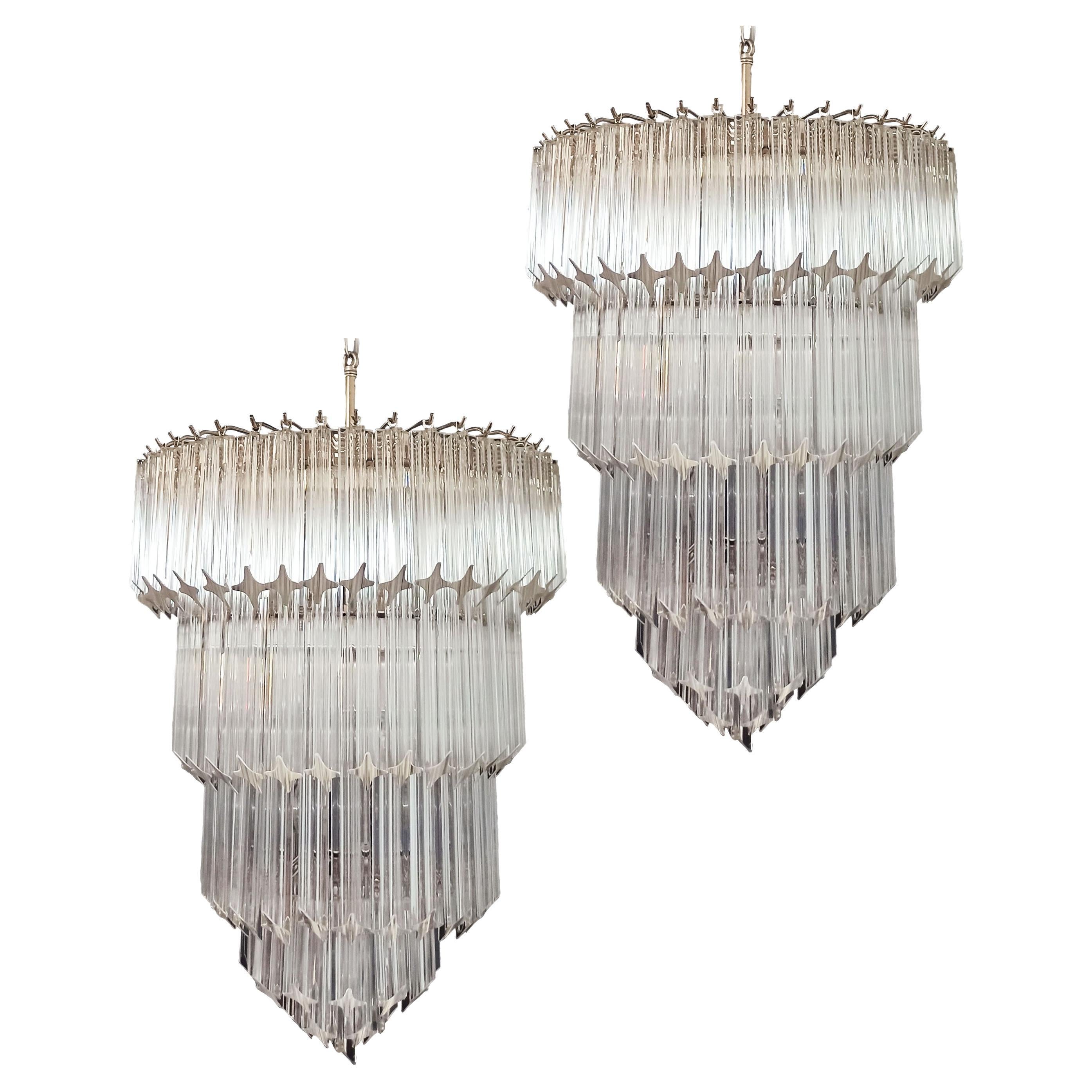 Elegant Stylish Murano glass chandeliers - 112 transparent quadriedri For Sale