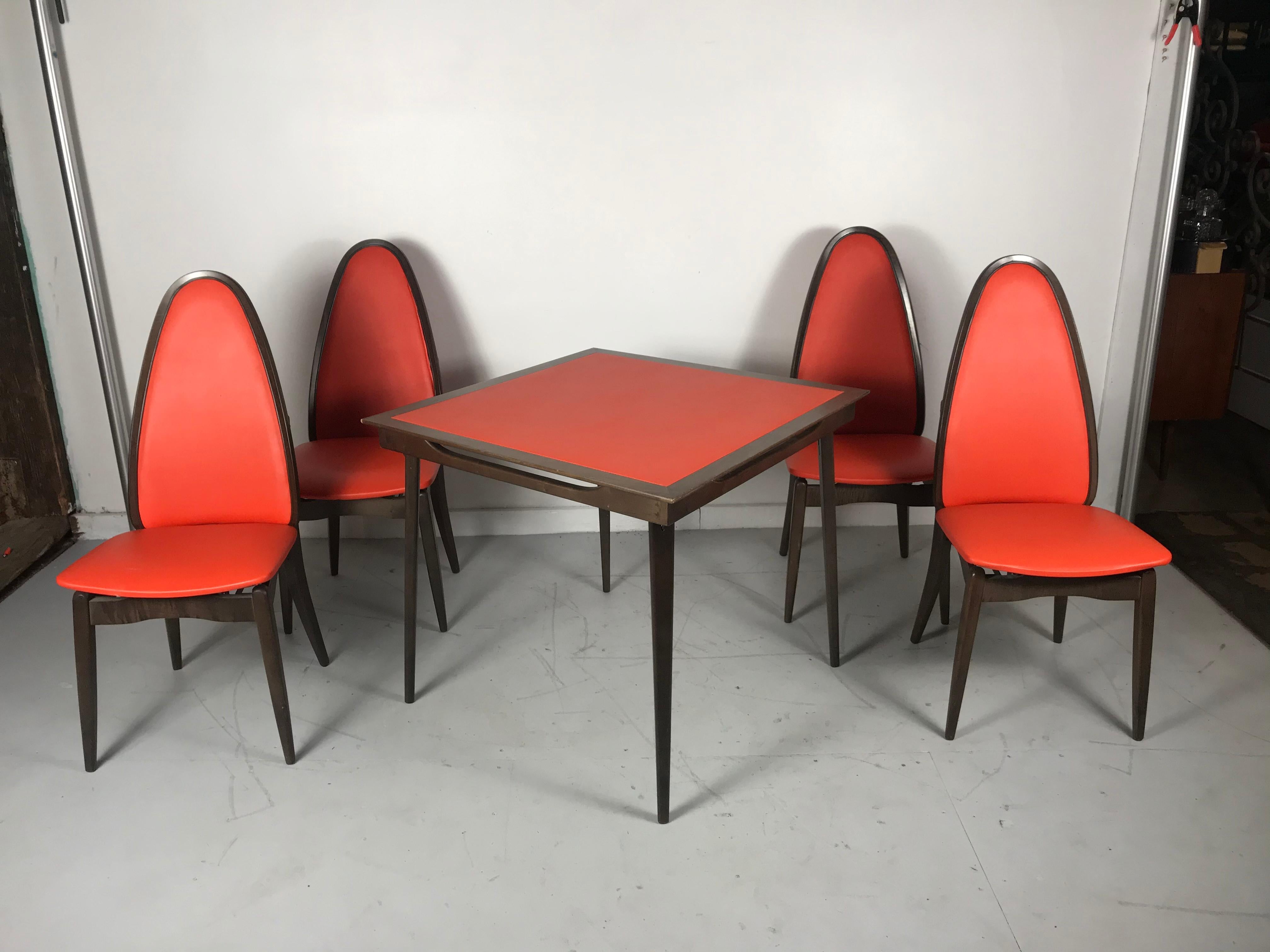 Mid-Century Modern Elegant Stylized Folding Table and Chairs Mfg. by Stakmore Furniture Co.