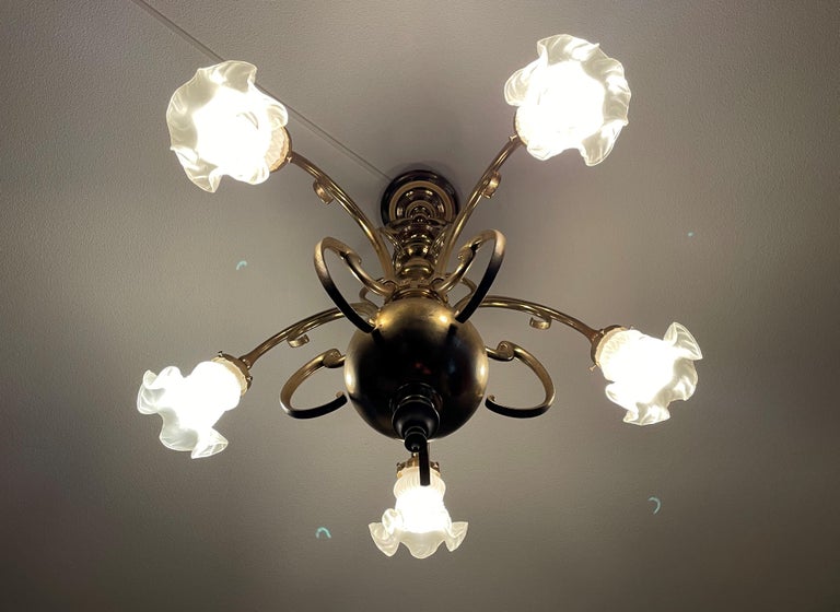 Elegant and Super Stylish Bronze and Brass Art Nouveau Chandelier w