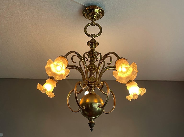 Elegant and Super Stylish Bronze and Brass Art Nouveau Chandelier w