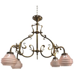 Elegant & Super Stylish Electrified Bronze and Brass Art Nouveau Gas Chandelier