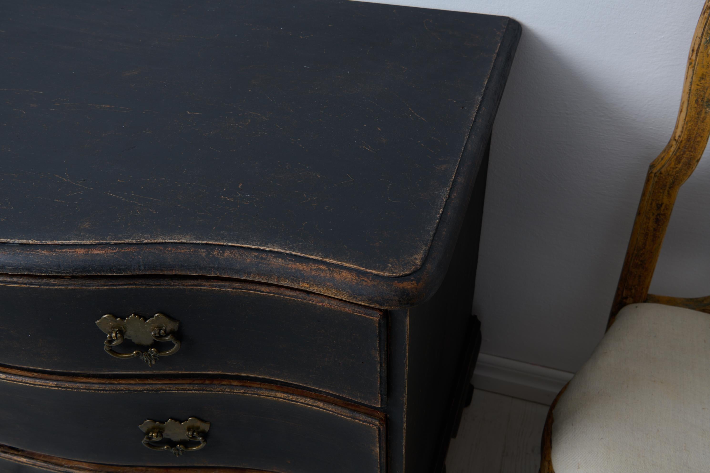 Elegante schwedische antike Barockkommode, schwedisch, schwarz lackiert, Distress 4