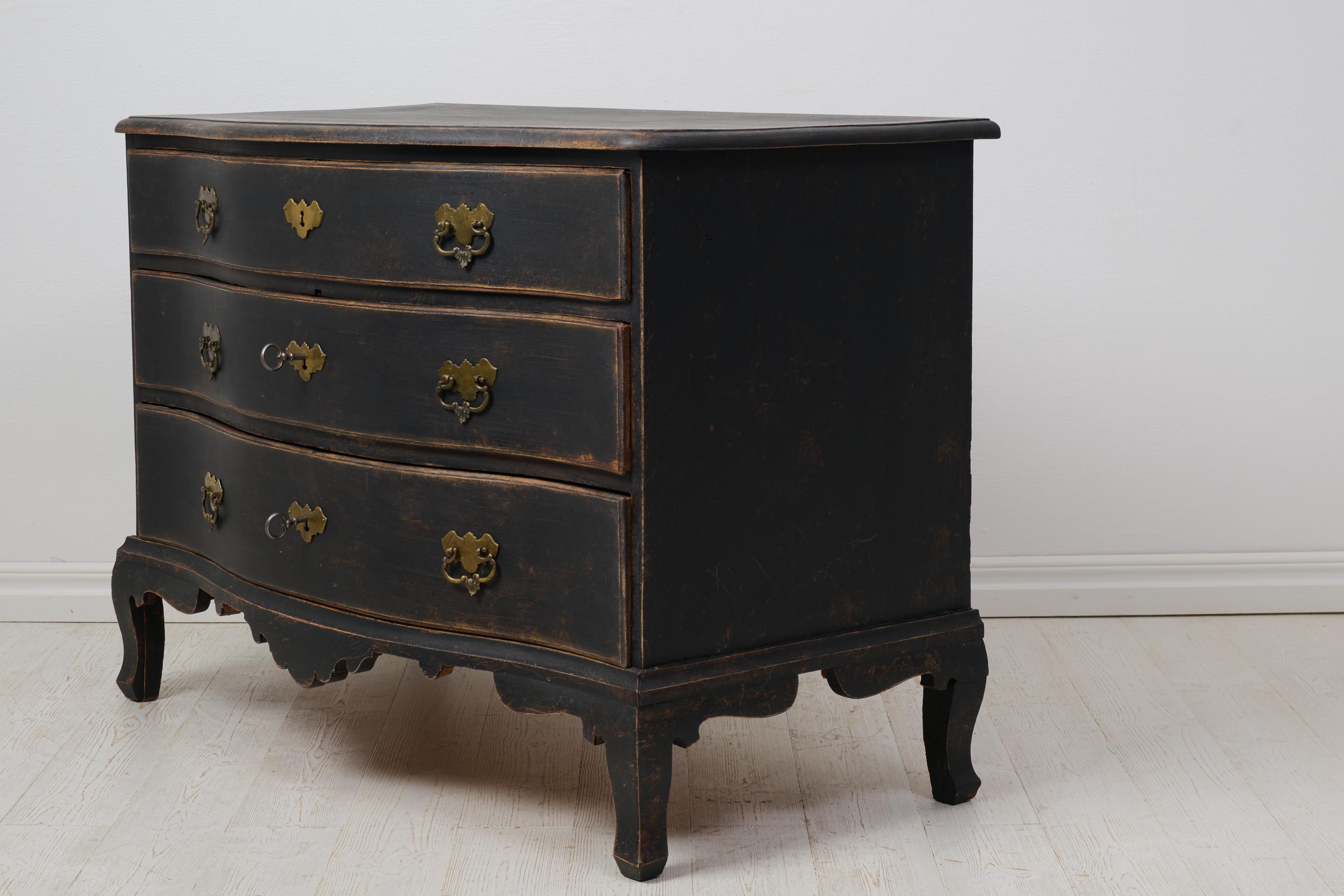 Elegante schwedische antike Barockkommode, schwedisch, schwarz lackiert, Distress (Handgefertigt)