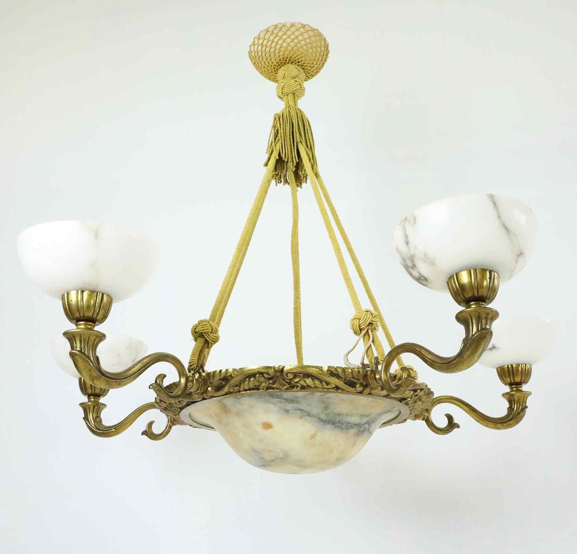 Art déco Elegant lustre suédois Art Déco en albâtre et laiton, années 1930 en vente