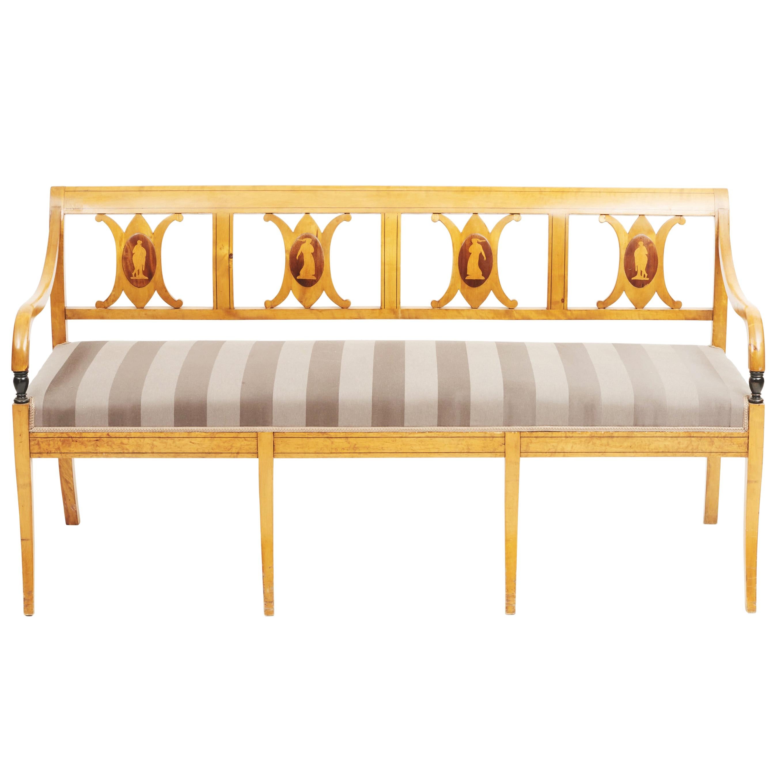 Elegant Swedish Empire Bench Birch with Inlays For Sale