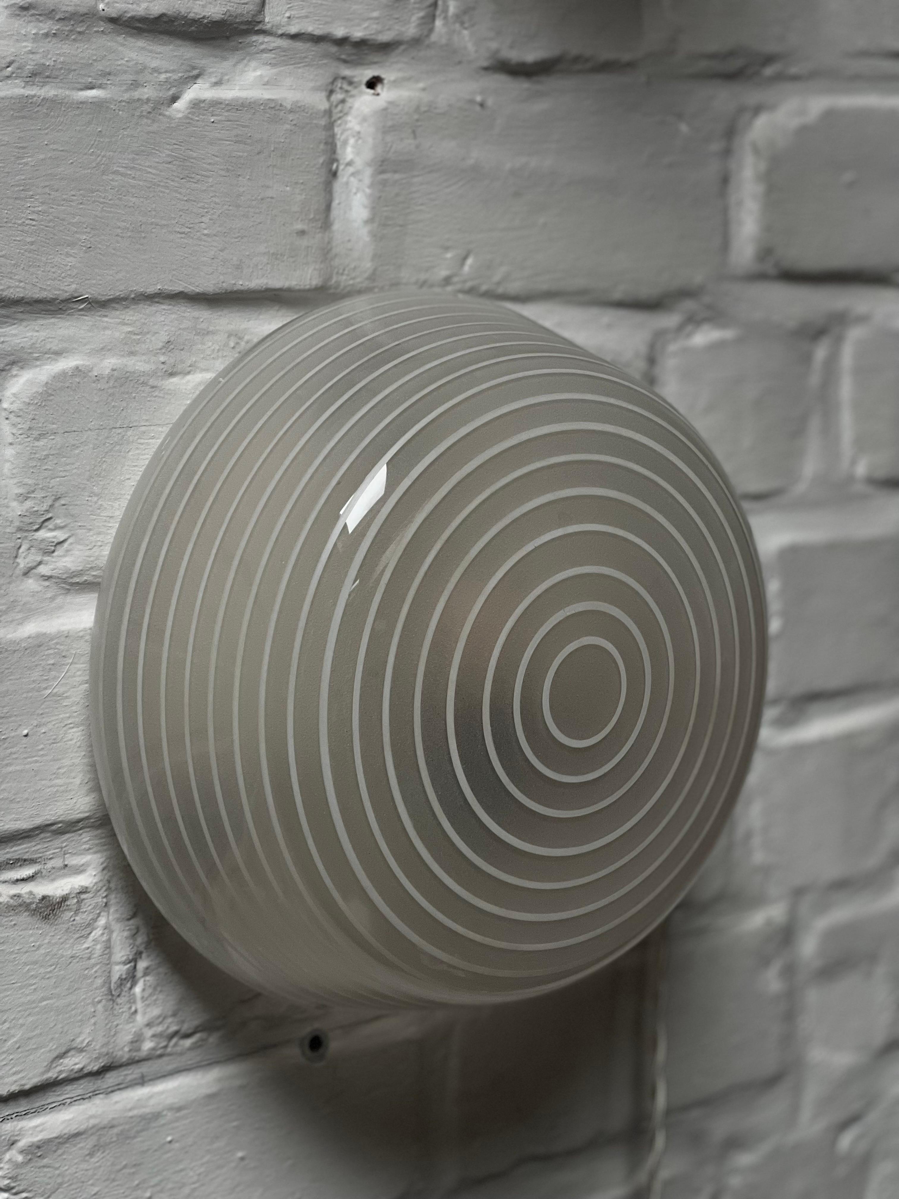Hand-Painted Elegant Swedish Frosted Glass Wall or Flush Mount Lamp, Sweden, circa 1940 For Sale