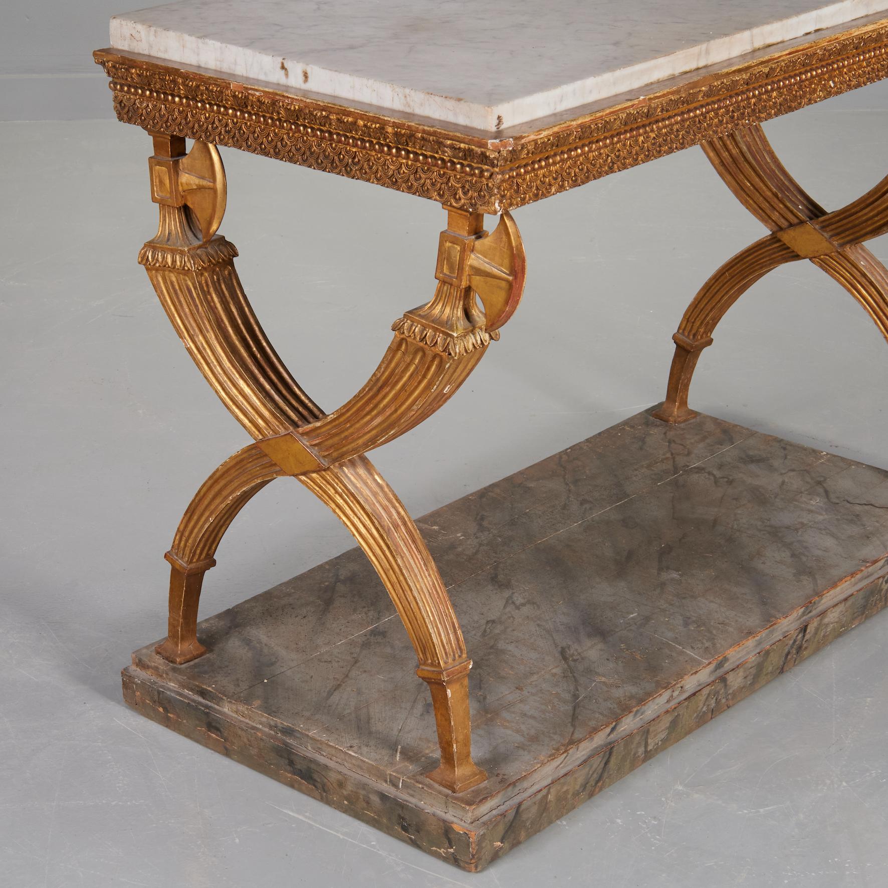 Early 19th Century Elegant Swedish Gilt Wood Neoclassical Console Table with Marble Top For Sale