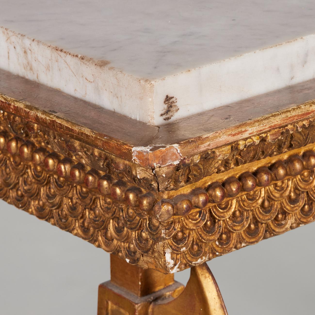 Elegant Swedish Gilt Wood Neoclassical Console Table with Marble Top For Sale 1