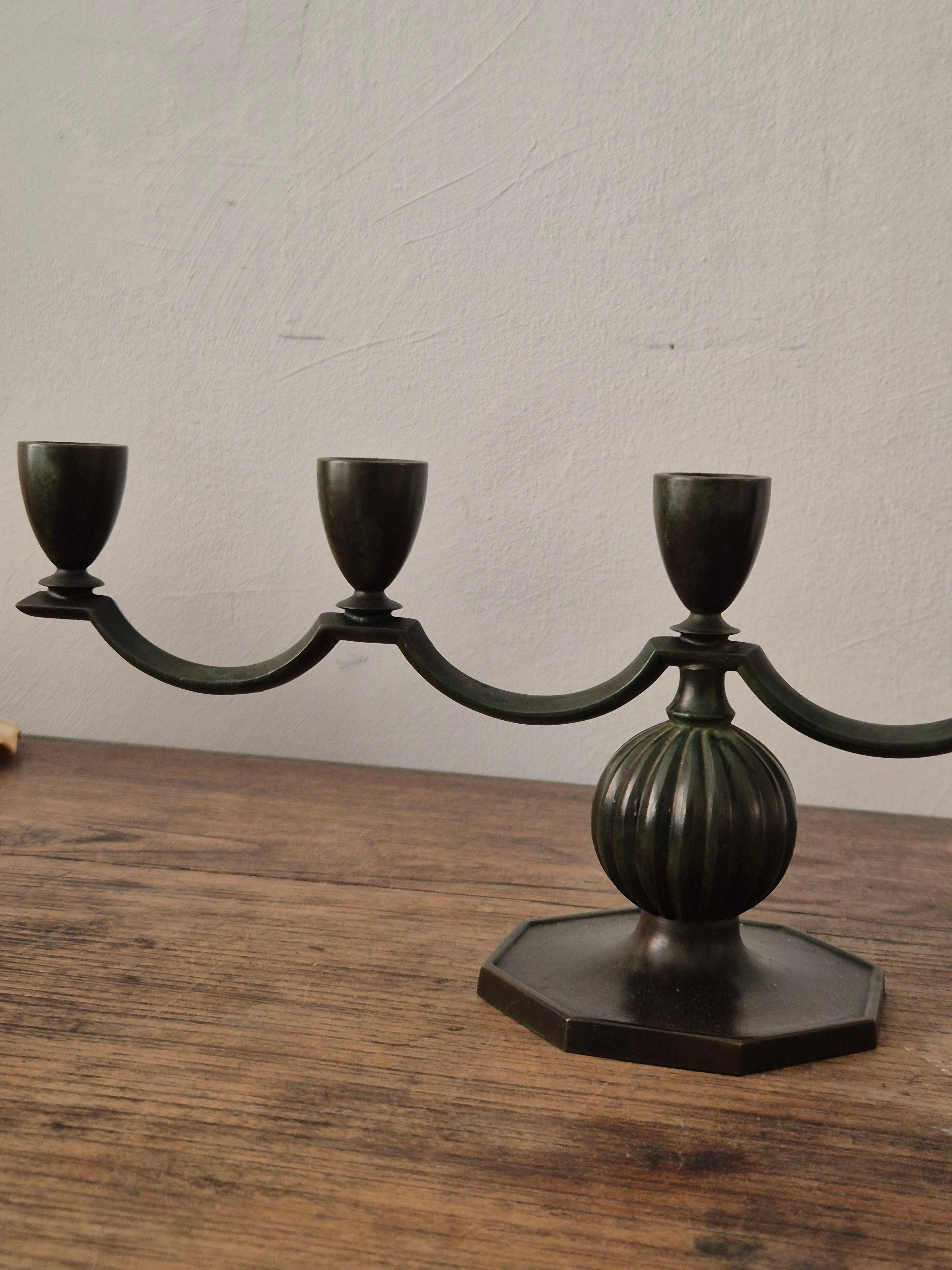 Bronze Elegant Swedish Grace candelabra in solid bronze by Jacob Ängman, GAB For Sale