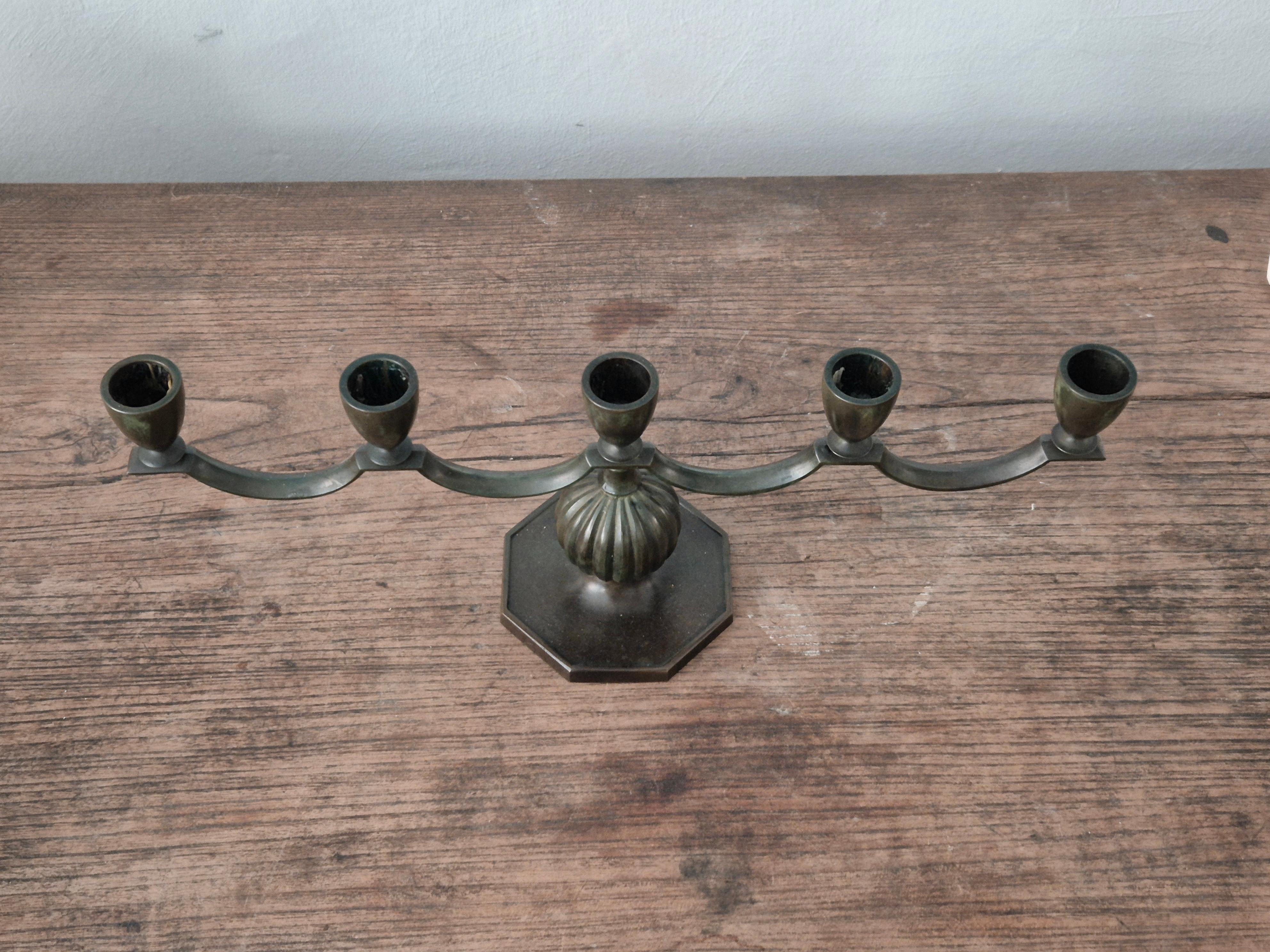 Elegant Swedish Grace candelabra in solid bronze by Jacob Ängman, GAB For Sale 1