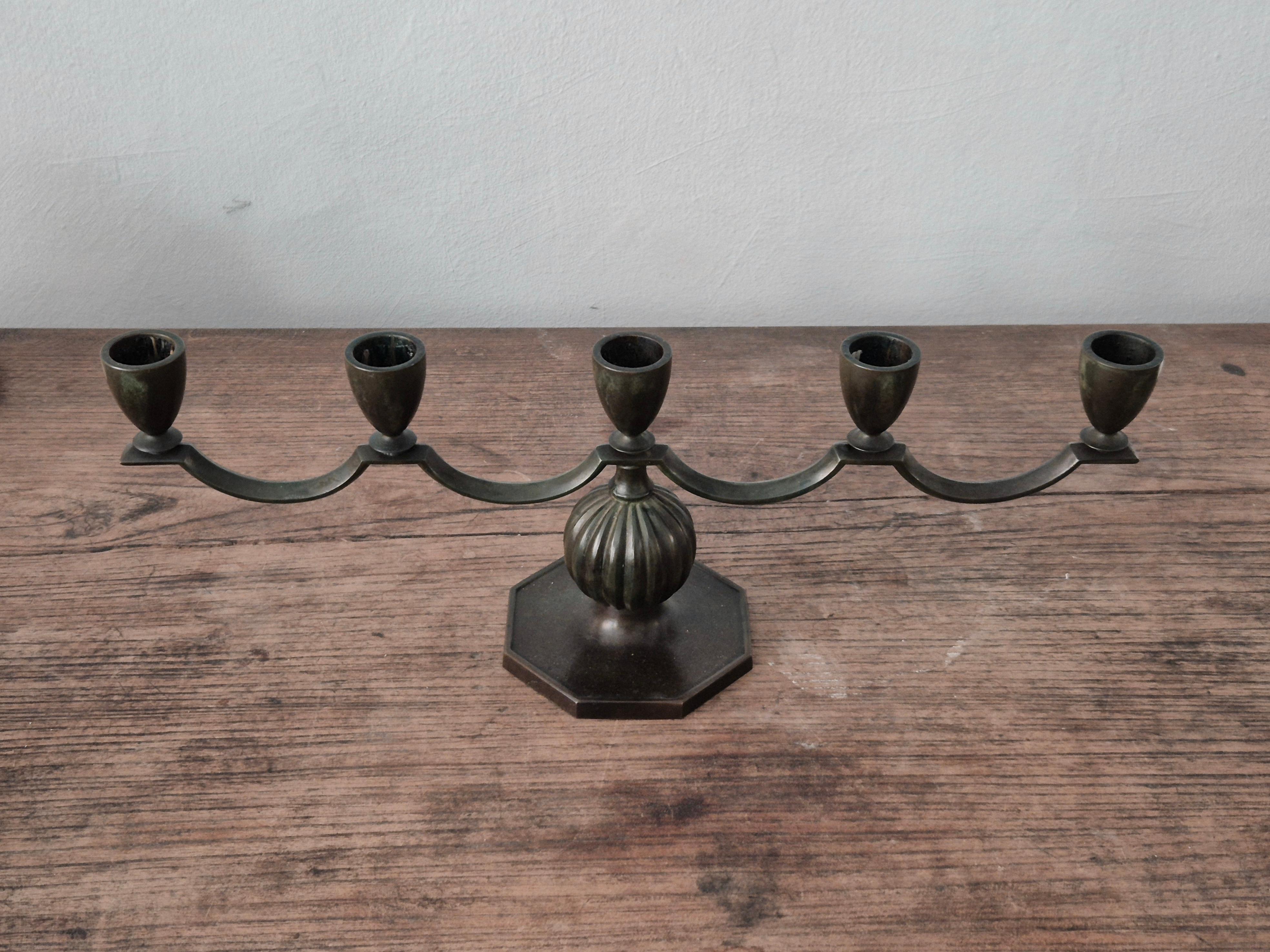 Elegant Swedish Grace candelabra in solid bronze by Jacob Ängman, GAB For Sale 2