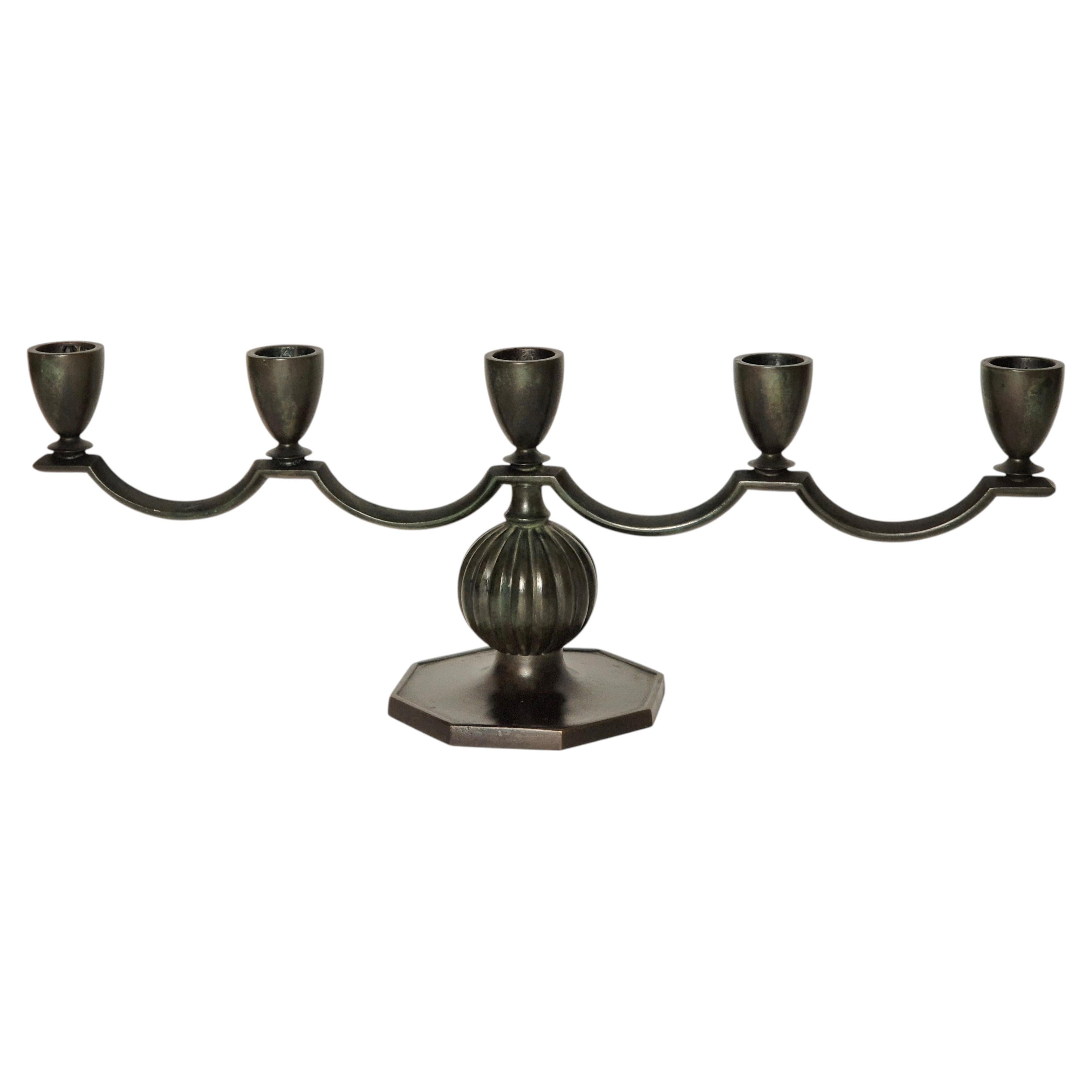 Elegant Swedish Grace candelabra in solid bronze by Jacob Ängman, GAB