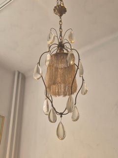 Elegant Swedish Grace pendant in gilt bronze and fringe, Herman Bergman.