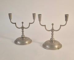 Elegant Swedish Grace pewter candelabras, 1 pair by Herman Bergman 1929.
