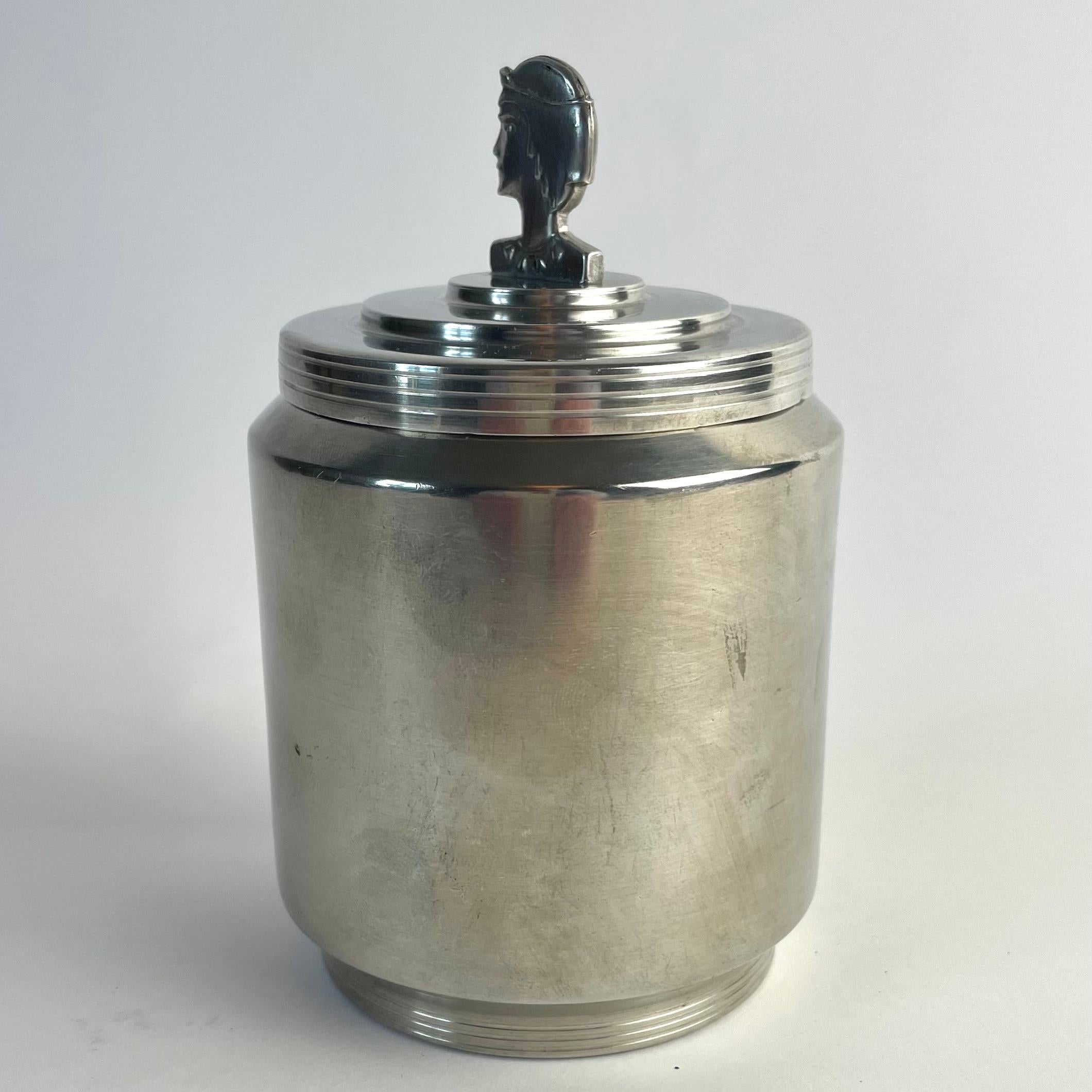 Mid-20th Century Elegant Swedish Grace Pewter Jar, Dated 1937 – with Stylized Female Finial For Sale