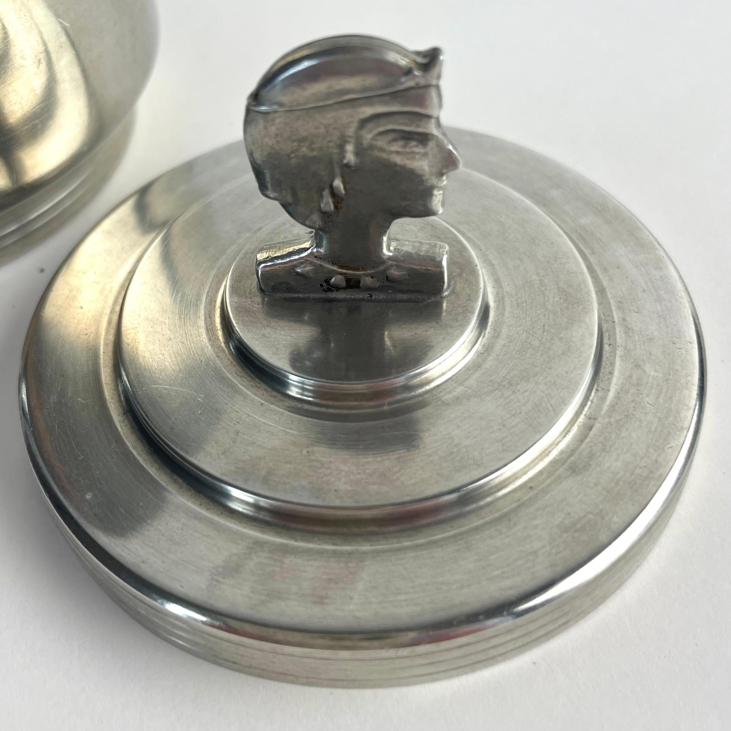 Elegant Swedish Grace Pewter Jar, Dated 1937 – with Stylized Female Finial For Sale 2