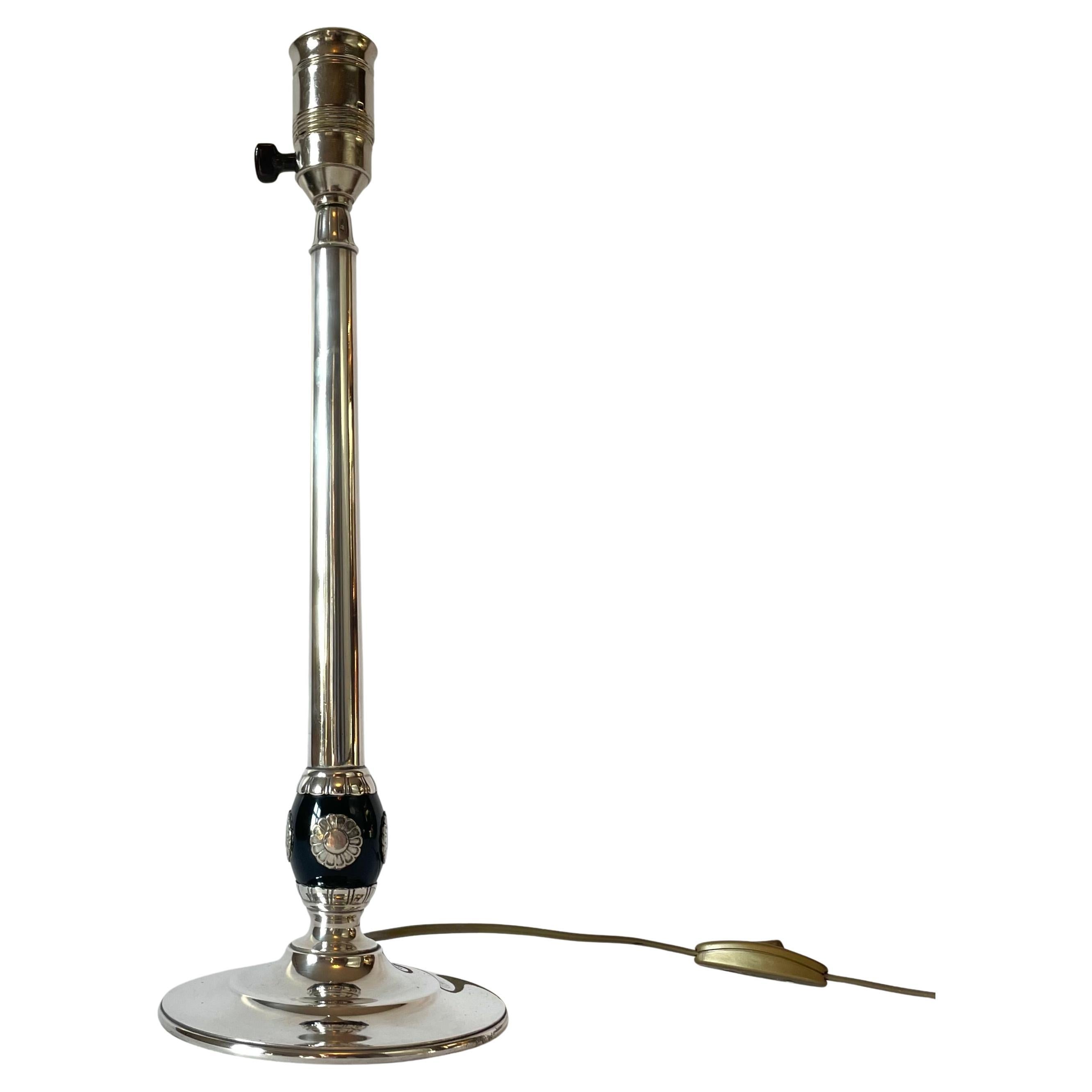 Elegant Swedish Grace Silvered Table Lamp with Bakelite Details, 1920s For Sale