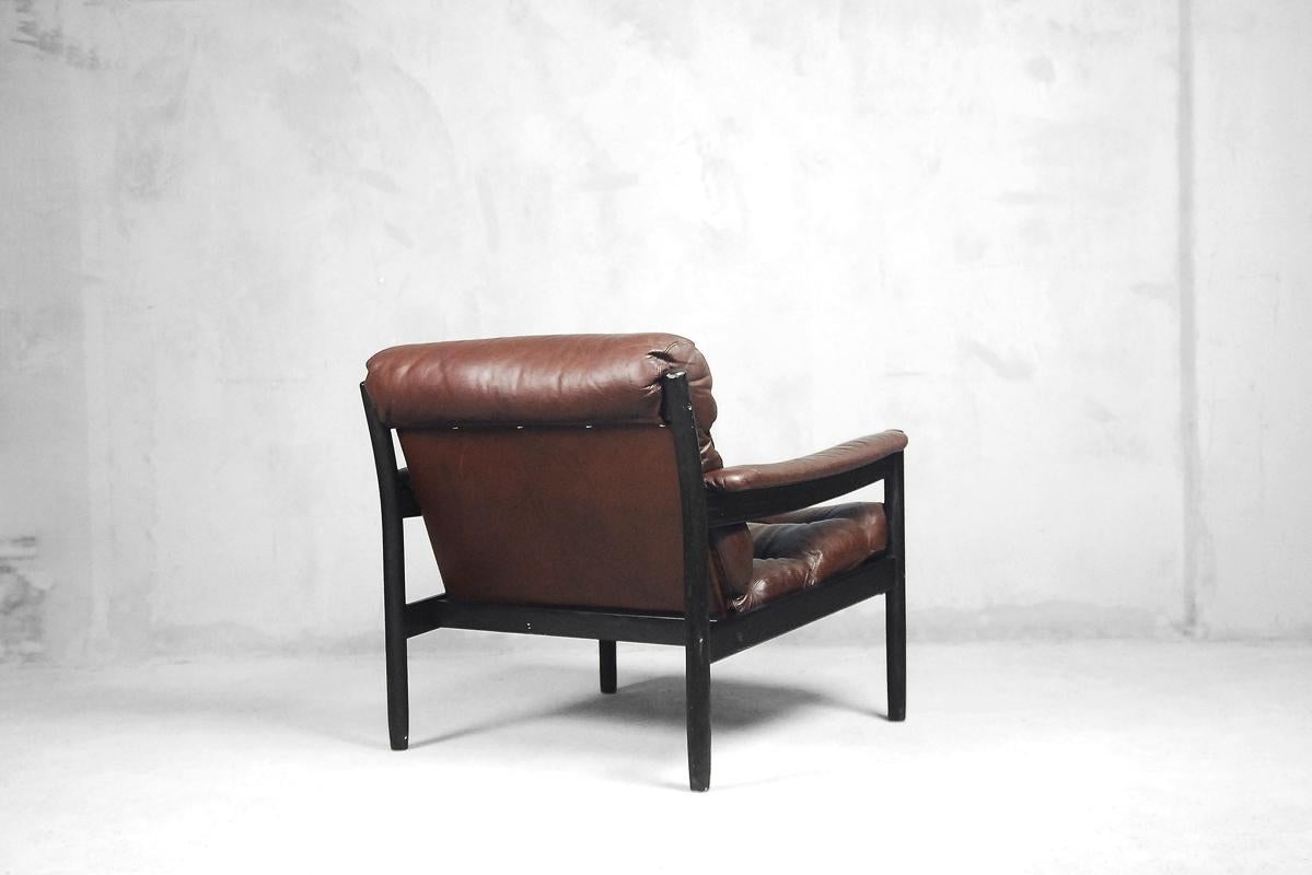 Elegant Swedish Leather Cabinet Armchair by DUX, 1970s, Set of 2 For Sale 5