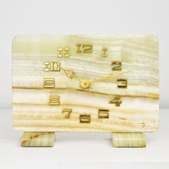 Elegant Swiss Art Deco Table Clock by Imhof Green Onyx Marble