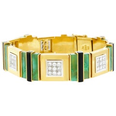 Elegant Swiss Modern Diamond, Jade, and Onyx Gold Bracelet by Paul Binder