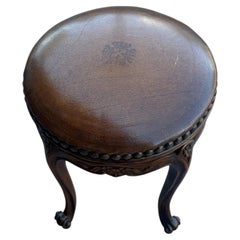 Elegant swivel Vanity Leather & Wood Stool by Theodore Alexander