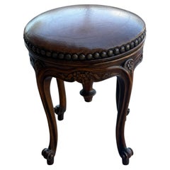 Elegant swivel Vanity Leather & Wood Stool by Theodore Alexander