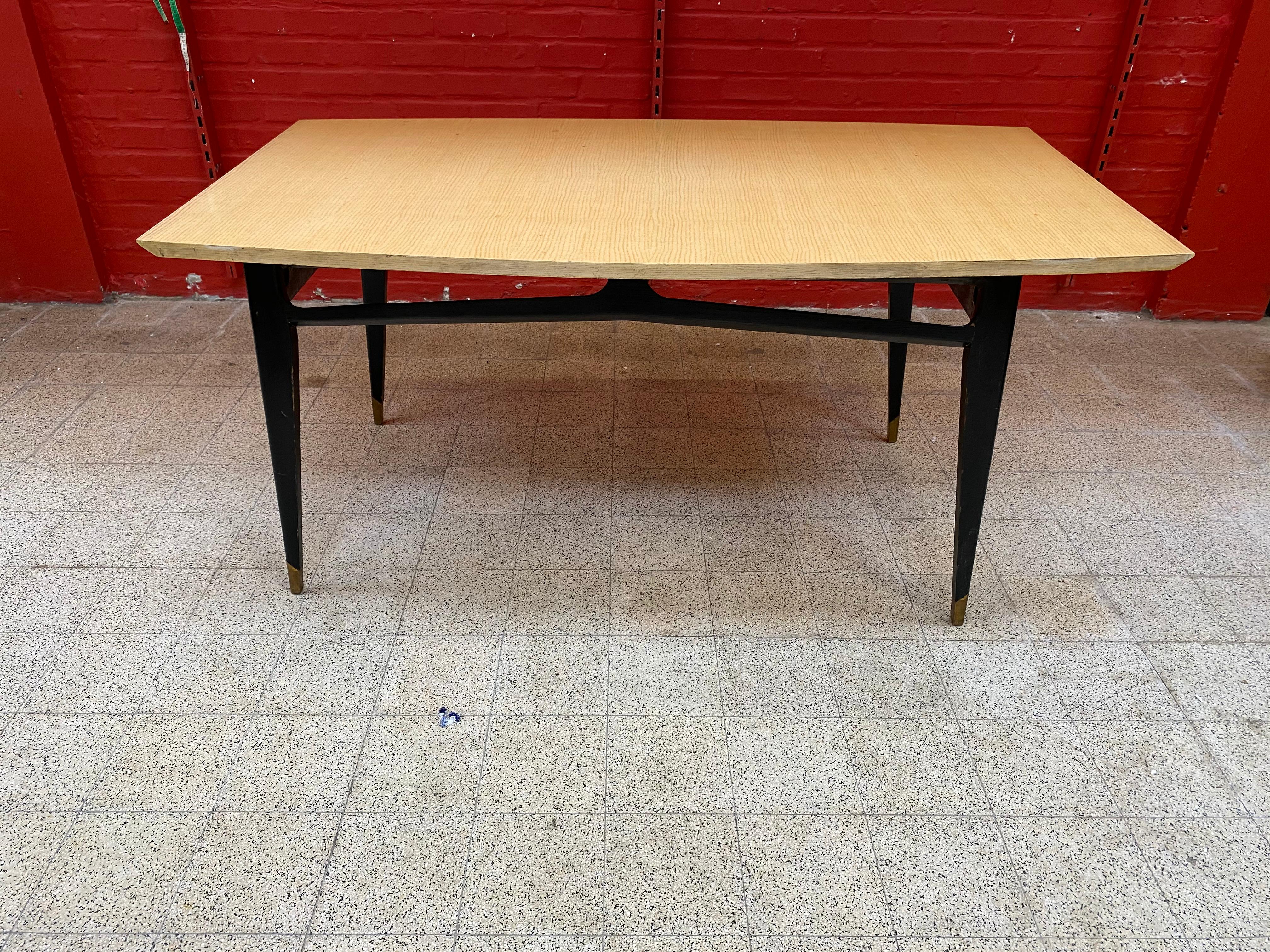 European Elegant Table in Blackened Wood and Ash Veneer, in the Style of Maison Raphael For Sale