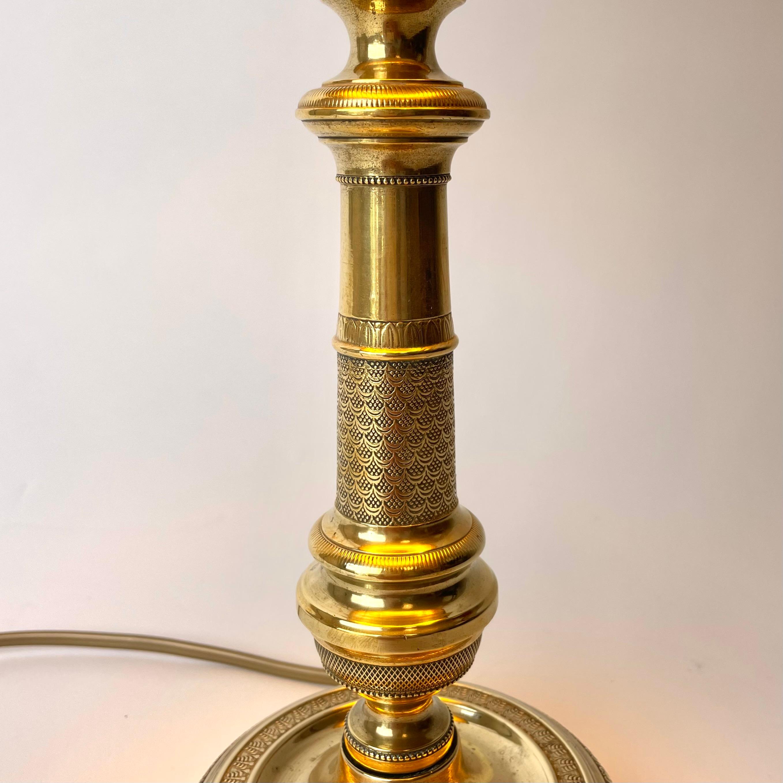 Early 19th Century Elegant Table Lamp in Brass, 1820s French Empire, Originally Candlestick