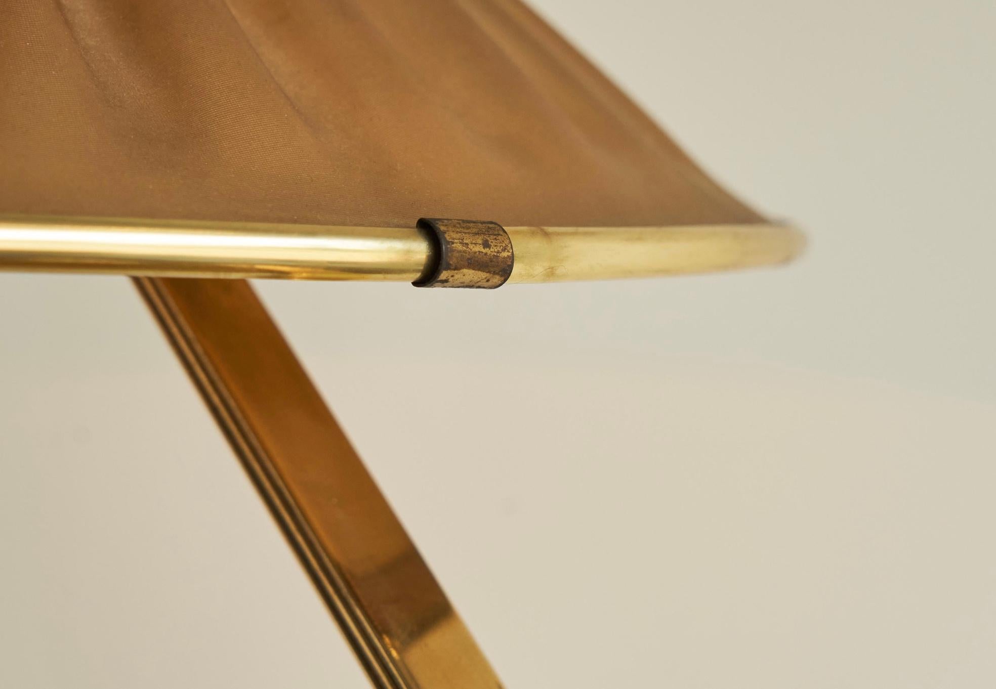 Elegant Table Lamp in Brass and Plissé Shade 1950s 2