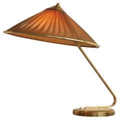Elegant Table Lamp in Brass and Plissé Shade 1950s