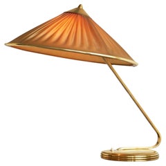 Elegant Table Lamp in Brass and Plissé Shade 1950s