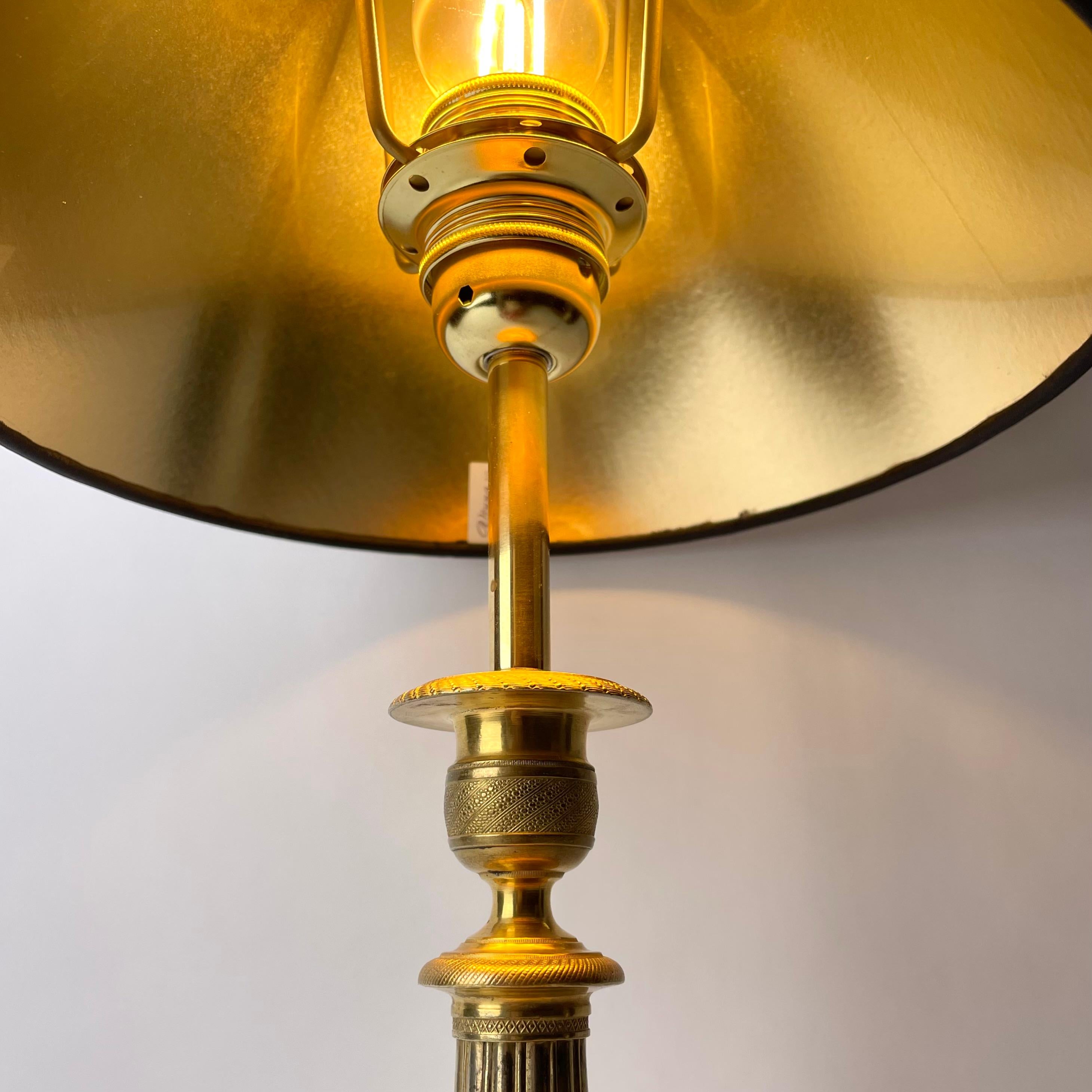 Bronze Elegant Table Lamp in bronze. Originally an Empire candlestick from the 1820s For Sale