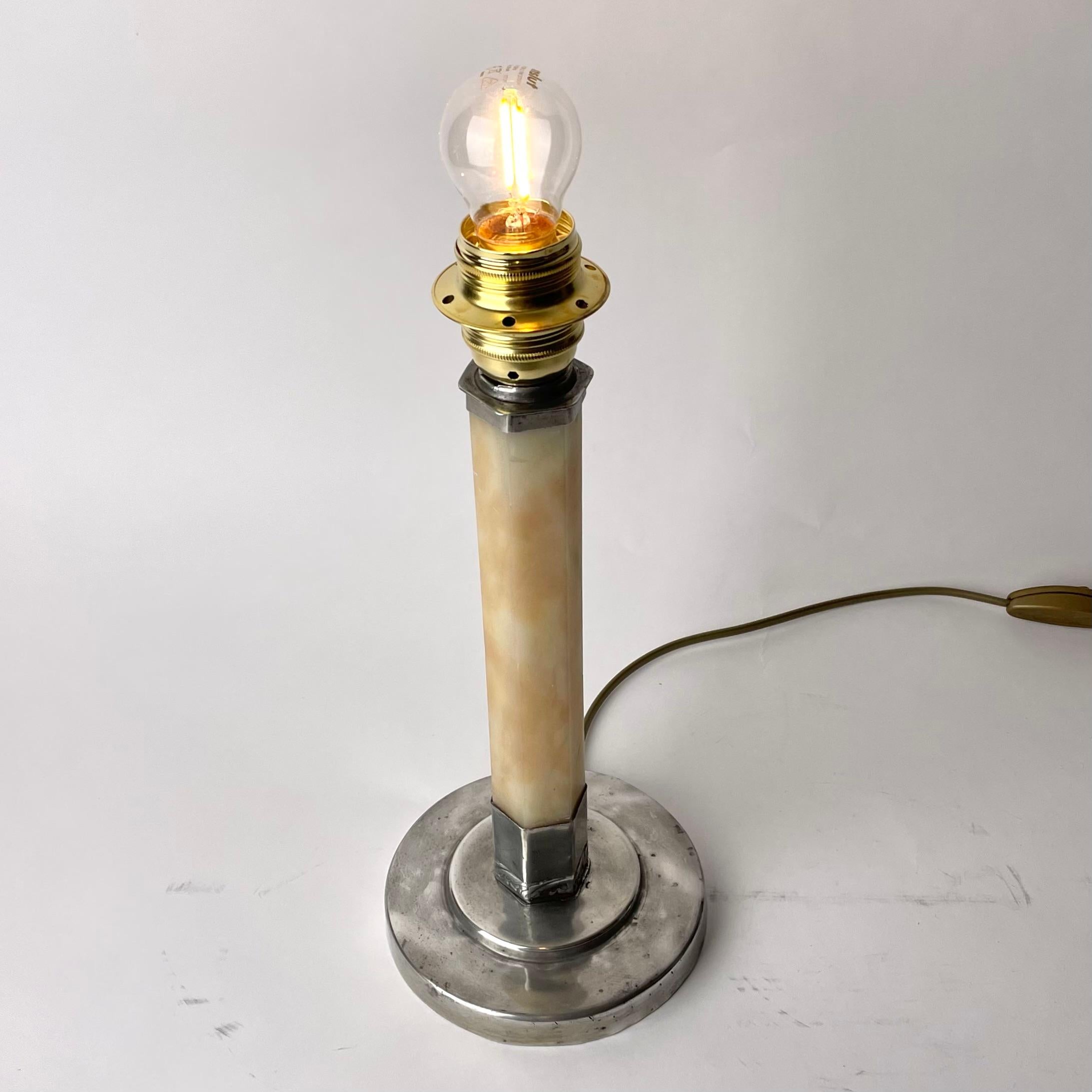 Art Deco Elegant Table Lamp in Pewter and Alabaster. Swedish Grace 1920s-1930s For Sale